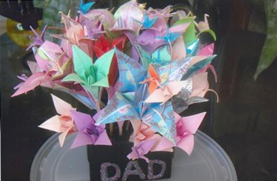 my bunch of origami flowers, look on the petals for the paper cranes 